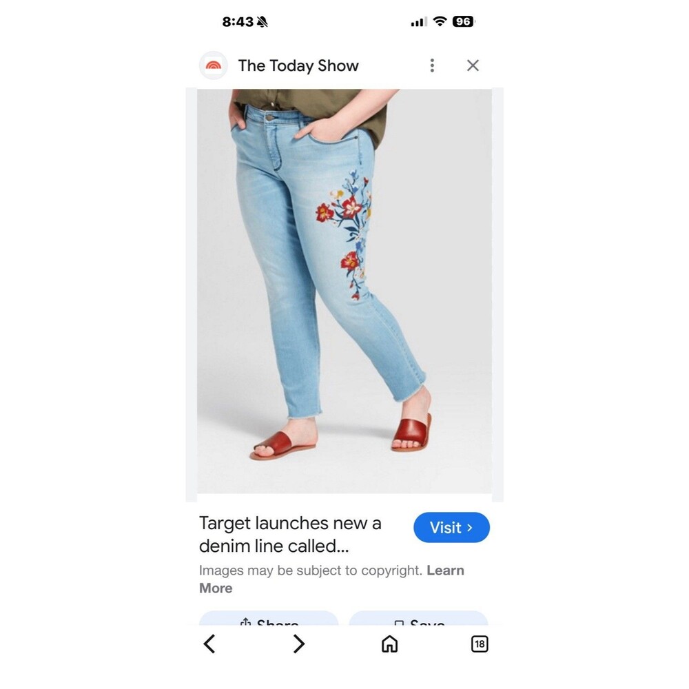 SANDPIPER Ankle Light Wash Embroidered Floral Blue Denim Jeans Plus 22W